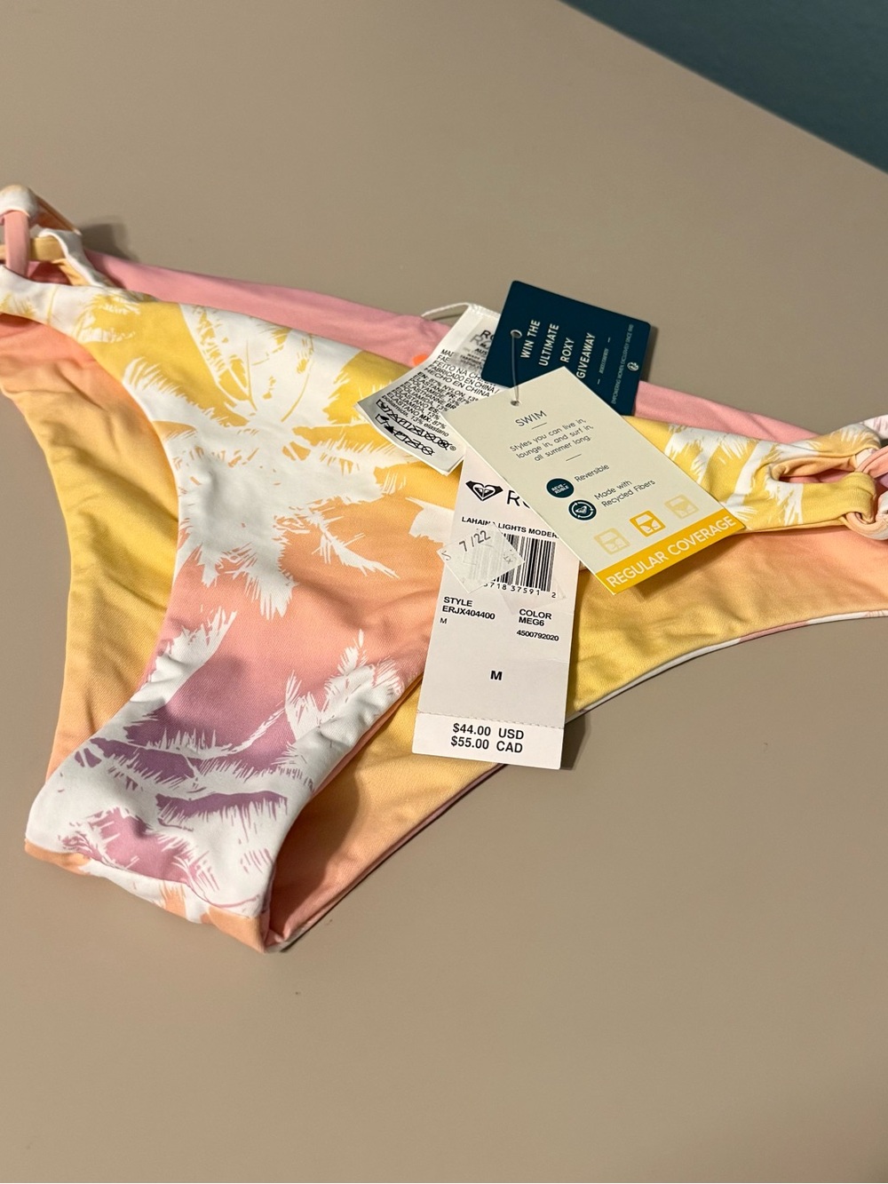Roxy Lahaina Lights Reversible Bikini Bottom - Peach Bud Lahaina Lights New NWT